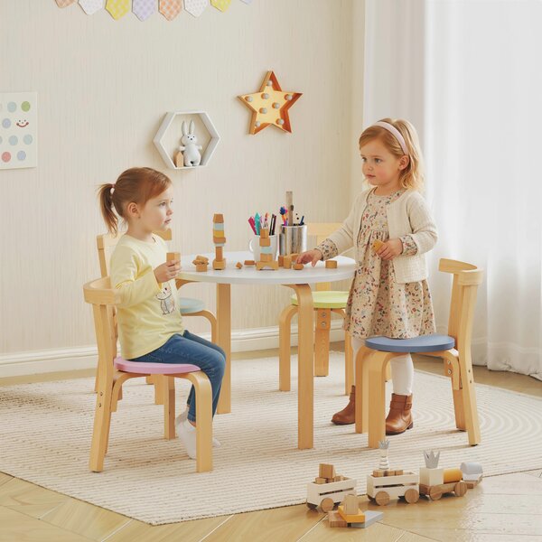 AIYAPLAY Set da 5 Pezzi Tavolo e Sedie per Bambini 3-8 Anni, in Legno Massello Leggero, Multicolore | Aosom Italy