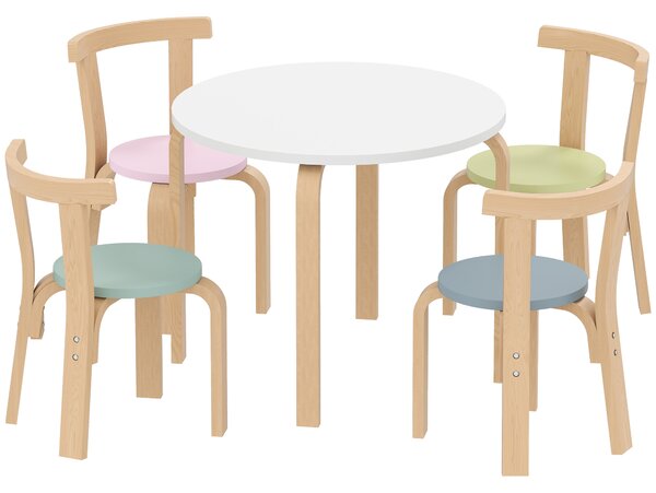 AIYAPLAY Set da 5 Pezzi Tavolo e Sedie per Bambini 3-8 Anni, in Legno Massello Leggero, Multicolore | Aosom Italy