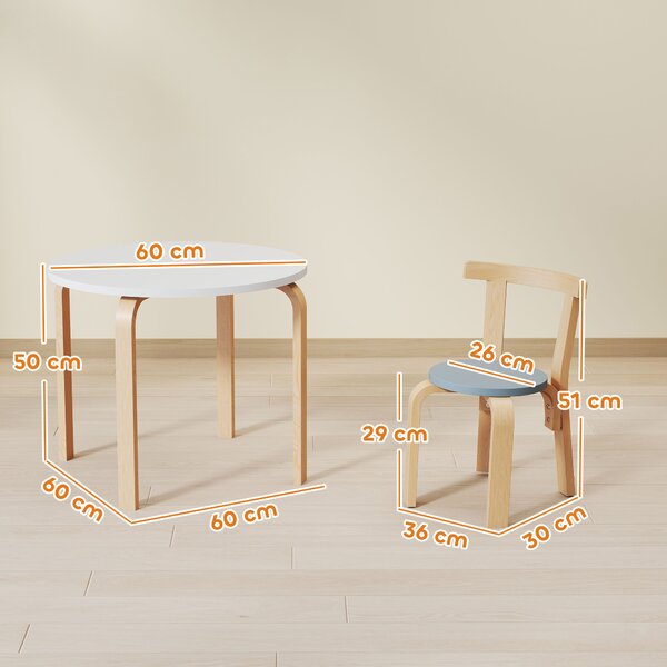 AIYAPLAY Set da 5 Pezzi Tavolo e Sedie per Bambini 3-8 Anni, in Legno Massello Leggero, Multicolore | Aosom Italy