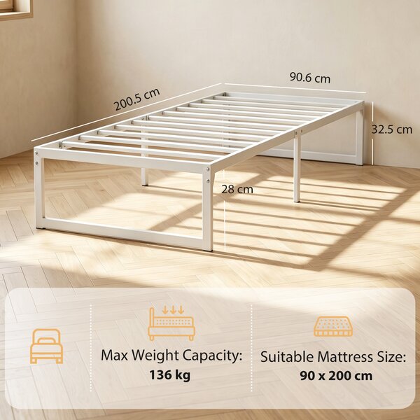 HOMCOM Telaio Letto con Spazio di Stoccaggio e Rete a Doghe in Acciaio, Silenzioso, 200,5x90,6x32,5 cm, Bianco | Aosom Italy