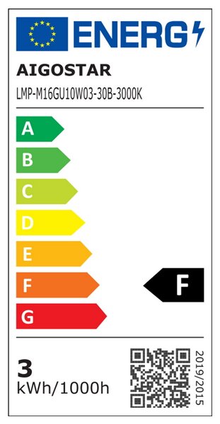 Faretto Led GU10 3W COB Apertura 38 gradi Bianco caldo 3000K Aigostar