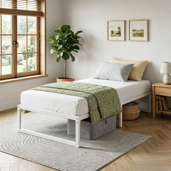 HOMCOM Telaio Letto con Spazio di Stoccaggio e Rete a Doghe in Acciaio, Silenzioso, 200,5x90,6x32,5 cm, Bianco | Aosom Italy