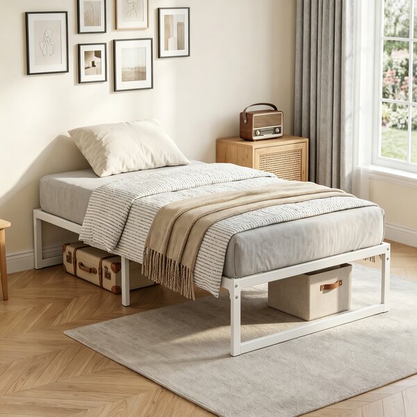 HOMCOM Telaio Letto con Spazio di Stoccaggio e Rete a Doghe in Acciaio, Silenzioso, 200,5x90,6x32,5 cm, Bianco | Aosom Italy