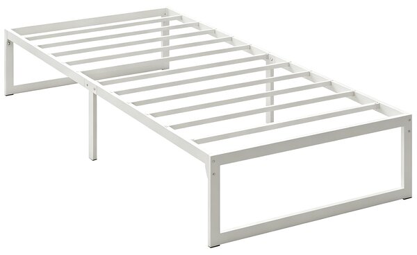 HOMCOM Telaio Letto con Spazio di Stoccaggio e Rete a Doghe in Acciaio, Silenzioso, 200,5x90,6x32,5 cm, Bianco | Aosom Italy