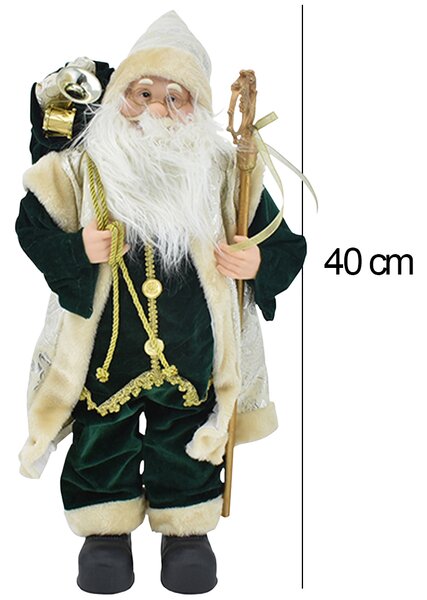 Statuina Babbo Natale Verde Statuetta 40 cm Vestiti in Tessuto Addobbo Natalizio