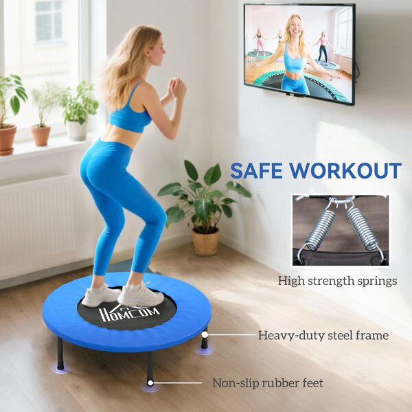 HOMCOM Trampolino Elastico per Adulti Ø81cm, Capacità di Carico 100 kg, a 28 Molle Bunge, per Yoga ed Esercizi, in Acciaio e PP, Blu | Aosom Italy