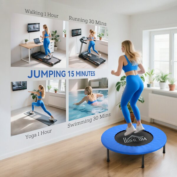 HOMCOM Trampolino Elastico per Adulti Ø81cm, Capacità di Carico 100 kg, a 28 Molle Bunge, per Yoga ed Esercizi, in Acciaio e PP, Blu | Aosom Italy