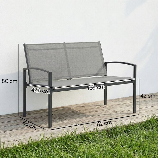 Outsunny panca da giardino in metallo, 2 posti, tessuto traspirante Texteline, colore grigio. | Aosom Italy