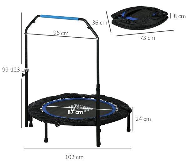 HOMCOM Mini Trampolino Fitness Ø102 cm Pieghevole con Manubrio Regolabile in Altezza, Blu