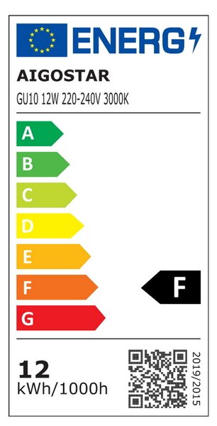 Faretto Led GU10 12W Apertura 100 gradi Bianco caldo 3000K Aigostar