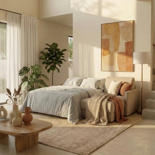TOMMY Divano Letto con penisola contenitore - design minimal e sfodera