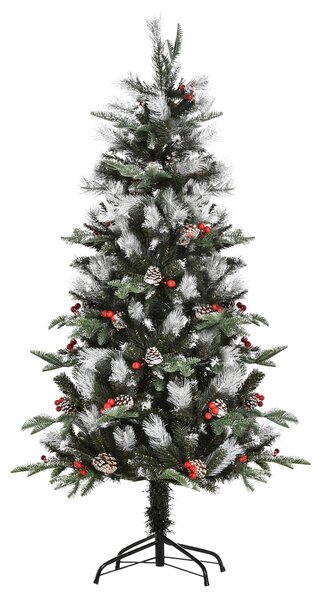 Albero Di Natale Artificiale Innevato 150 Cm 440 Rami Con Bacche Rosse E Pigne Verde
