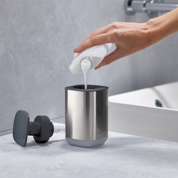 Dispenser per sapone color argento lucido in acciaio inox 250 ml Presto Steel – Joseph Joseph