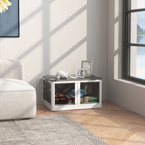HOMCOM Contenitore in Plastica con Coperchio Impilabile e Pieghevole, 5 Aperture con Blocchi, 4 Ruote, 60x42x34 cm, Bianco | Aosom Italy