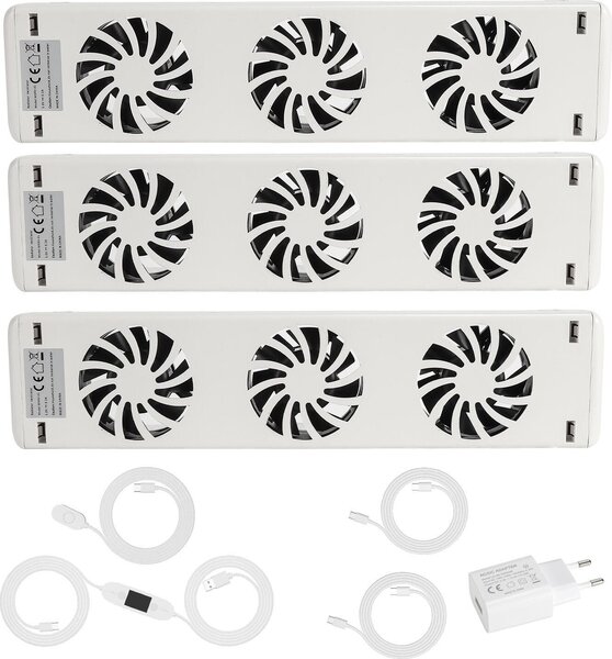 Ventilatore per termosifoni Eikuavons, set da 3 pezzi, con magnete, portata d'aria di 90 CFM, dotato di termostato