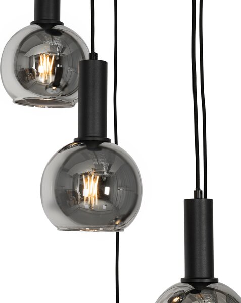 Lampadario Art Déco nero con vetro fumé rotondo 5 luci - Josje