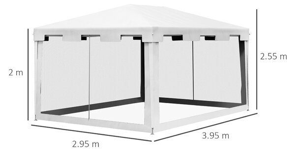 Outsunny Gazebo da Giardino Pieghevole con Zanzariera, 2 porte con cerniera, in Metallo e PE, 4x3 m, Bianco e Nero