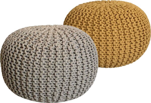 Set di 2 pouf a maglia pouf sedile pouf sedile pouf cuscino da terra Ø 55cm beige/giallo