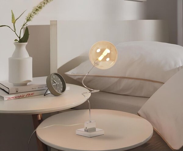 GINA LAMPADA DA TAVOLO CON BRACCIO FLESSIBILE CROMO O NICHEL E SFERA IN VETRO 4 COLORI LAMPADINA G9