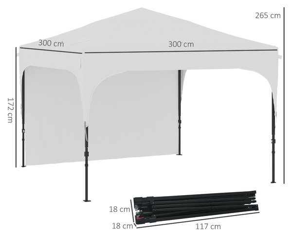 Outsunny Gazebo da Giardino 3x3 m Piegehvole con Borsa per Trasporto, Altezza Regolabile su 3 Livelli, in Poliestere e Acciaio, Bianco | Aosom Italy