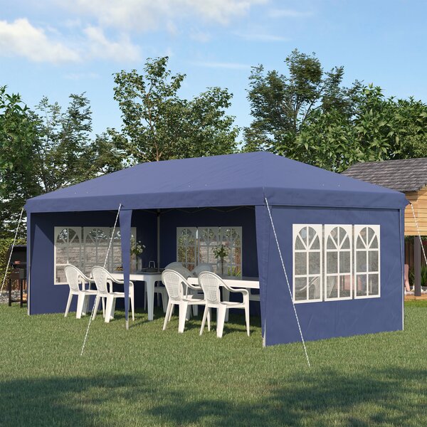 Outsunny Gazebo da Giardino 6x3 m Regolabile in Altezza con Pareti Removibili, in Acciaio e Poliestere, Blu|Aosom
