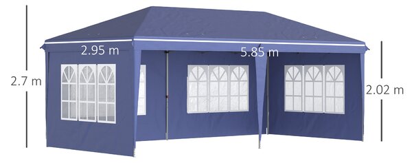 Outsunny Gazebo da Giardino 6x3 m Regolabile in Altezza con Pareti Removibili, in Acciaio e Poliestere, Blu|Aosom