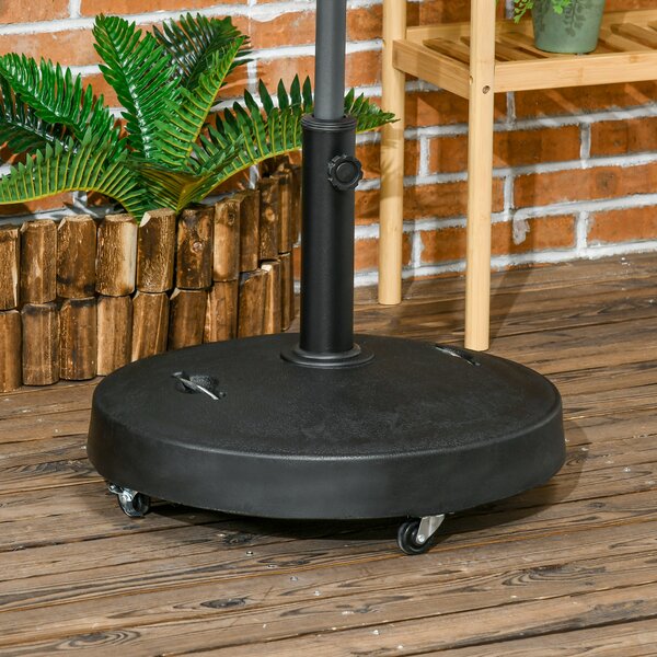 Outsunny Base per Ombrellone da 23.5kg con 2 Manovelle e Rotelle, in Resina e Acciaio, Ø53x41 cm, Nera|Aosom