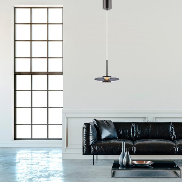 Lampada a sospensione PURE, Vitrum, dimmerabile, Grigio, Soggiorno, Vetro, Moderno