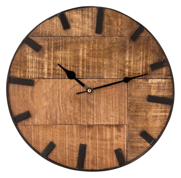Orologio da parete in legno da salotto orologio rotondo vintage silenzioso in legno di mango