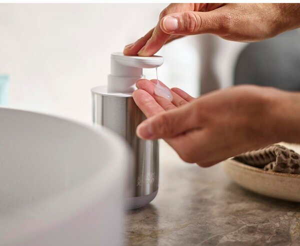 Dispenser per sapone argentato in acciaio inox 300 ml Duo Steel – Joseph Joseph