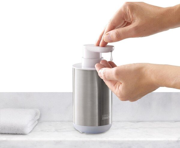 Dispenser per sapone argentato in acciaio inox 300 ml Duo Steel – Joseph Joseph