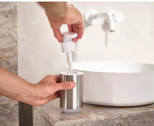 Dispenser per sapone argentato in acciaio inox 300 ml Duo Steel – Joseph Joseph