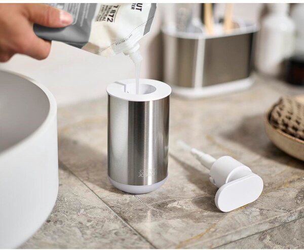 Dispenser per sapone argentato in acciaio inox 300 ml Duo Steel – Joseph Joseph