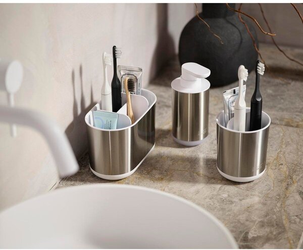 Portaspazzolino verticale argentato in acciaio inox Duo Steel – Joseph Joseph