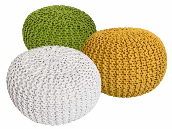 Pouf in maglia set di 3 pouf seduta pouf seduta pouf giallo neon bianco Ø 55cm