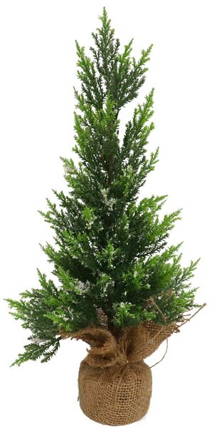 Albero di Natale 55 cm Alberello Pino con Base Sacco Iuta Decorazione Natalizia