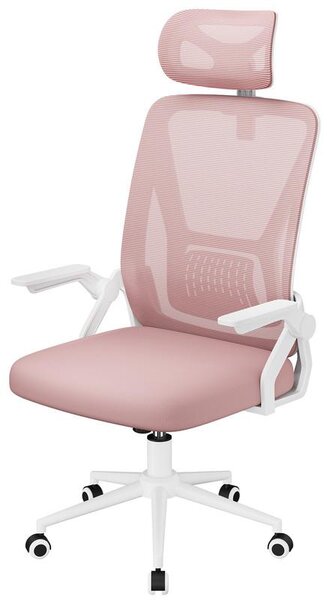 Sedia da ufficio ergonomica, regolabile in altezza, rivestimento in rete traspirante, girevole a 360° con funzione oscillante, rosa