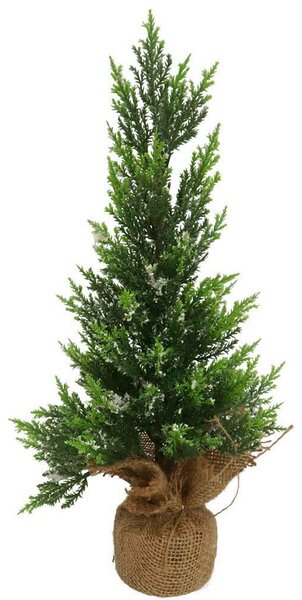 Albero di Natale 55 cm Alberello Pino con Base Sacco Iuta Decorazione Natalizia