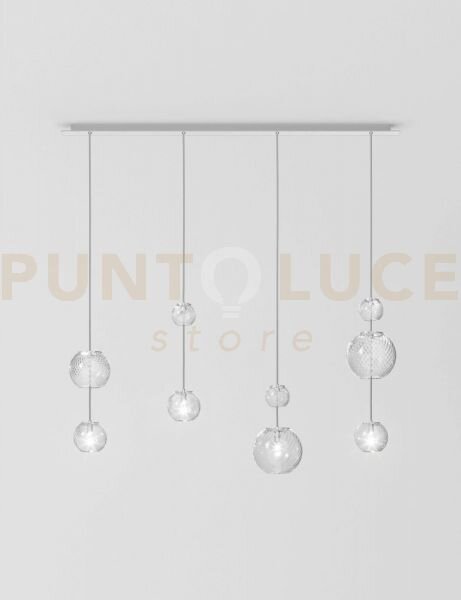 Oto sospensione lin cristallo rigadin acciaio specchiato 4 luci att