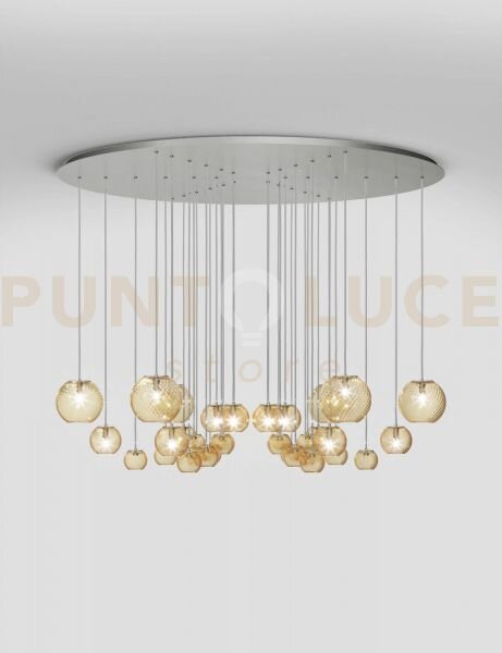 Oto sospensione cha ambra rigadin nickel satinato 9 luci attacco g9