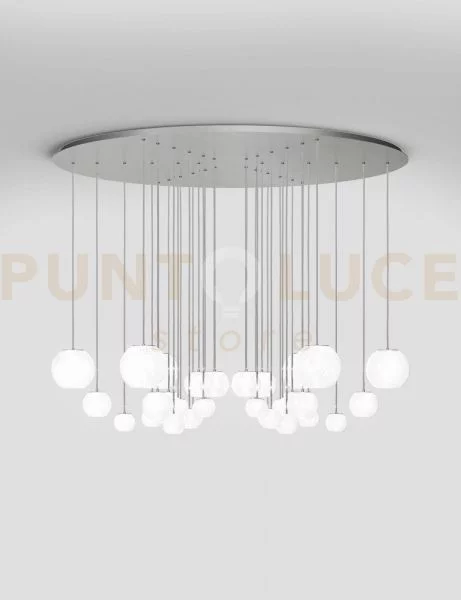 Oto sospensione cha bianco rigadin nickel satinato 9 luci attacco g9