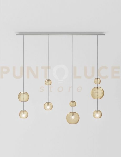 Oto sospensione lin ambra rigadin nickel satinato 4 luci attacco g9