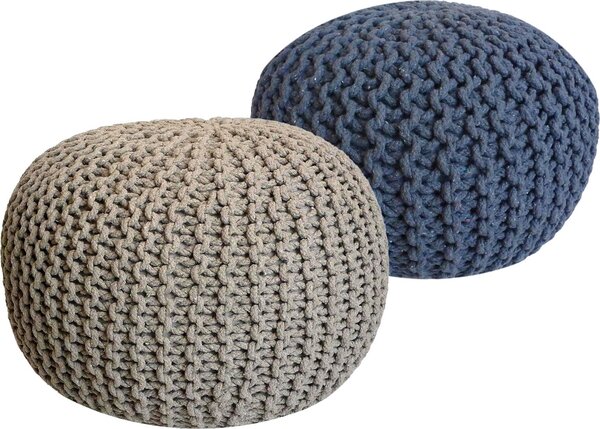 Set di 2 pouf a maglia pouf sedile pouf sedile pouf cuscino da terra Ø 55cm beige/blu
