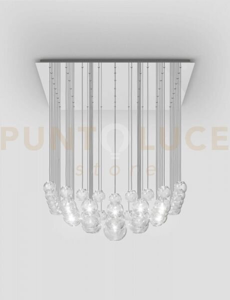 Oto sospensione sur cristallo rigadin acciaio specchiato 17 luci at