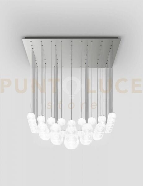 Oto sospensione sur bianco rigadin nickel satinato 17 luci attacco g9