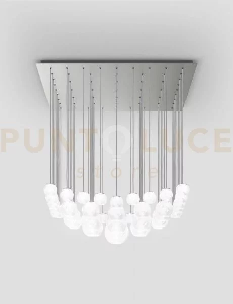 Oto sospensione sur bianco rigadin nickel satinato 17 luci attacco g9