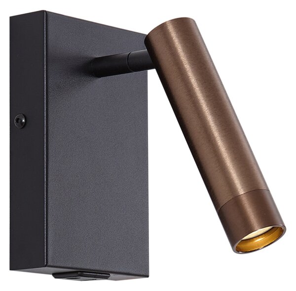 Lampada da parete moderna nera con bronzo scuro regolabile con USB-C - Croft