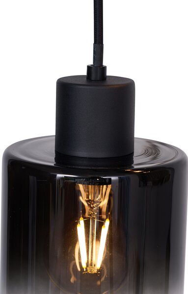 Lampada a sospensione moderna nera con vetro fumé 3 luci - Dame