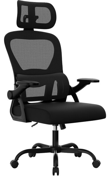 Sedia da ufficio ergonomica, sedia da scrivania con poggiatesta e braccioli regolabili, supporto lombare a forma di C, sedia girevole, sedie da ufficio con funzione oscillante