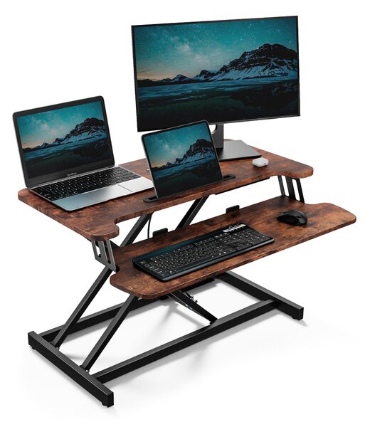 VonHaus Rialzo per Scrivania Sit-Stand, Legno Scuro, 80 x 40 cm, con Ripiano per Tastiera e Supporto per Tablet